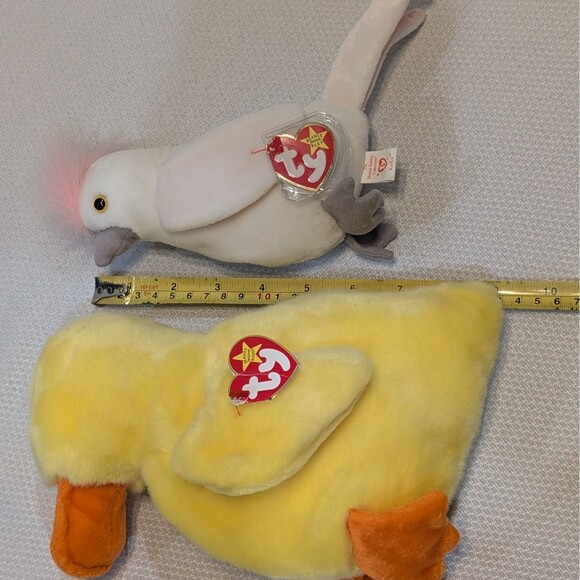 Lot of 2 TY Beanie Baby Birds Quackers Yellow Duck and Kuku White Cockatoo - Picture 2 of 14